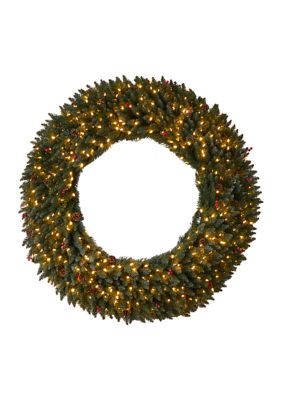 Nearly Natural 5-Foot Large Flocked Artificial Christmas Wreath with Pinecones, Berries, 400 Clear LED Lights and 820 Bendable Branches, Green