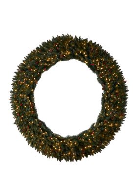 6-Foot Large Flocked Artificial Christmas Wreath with Pinecones, Berries, 600 Clear LED Lights and 1080 Bendable Branches