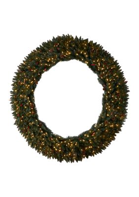 Nearly Natural 6-Foot Large Flocked Artificial Christmas Wreath with Pinecones, Berries, 600 Clear LED Lights and 1080 Bendable Branches -  7601559W1288