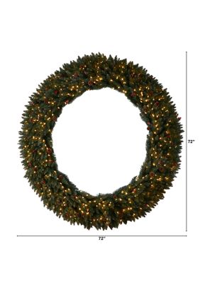 6-Foot Large Flocked Artificial Christmas Wreath with Pinecones, Berries, 600 Clear LED Lights and 1080 Bendable Branches