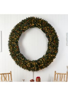 6-Foot Large Flocked Artificial Christmas Wreath with Pinecones, Berries, 600 Clear LED Lights and 1080 Bendable Branches