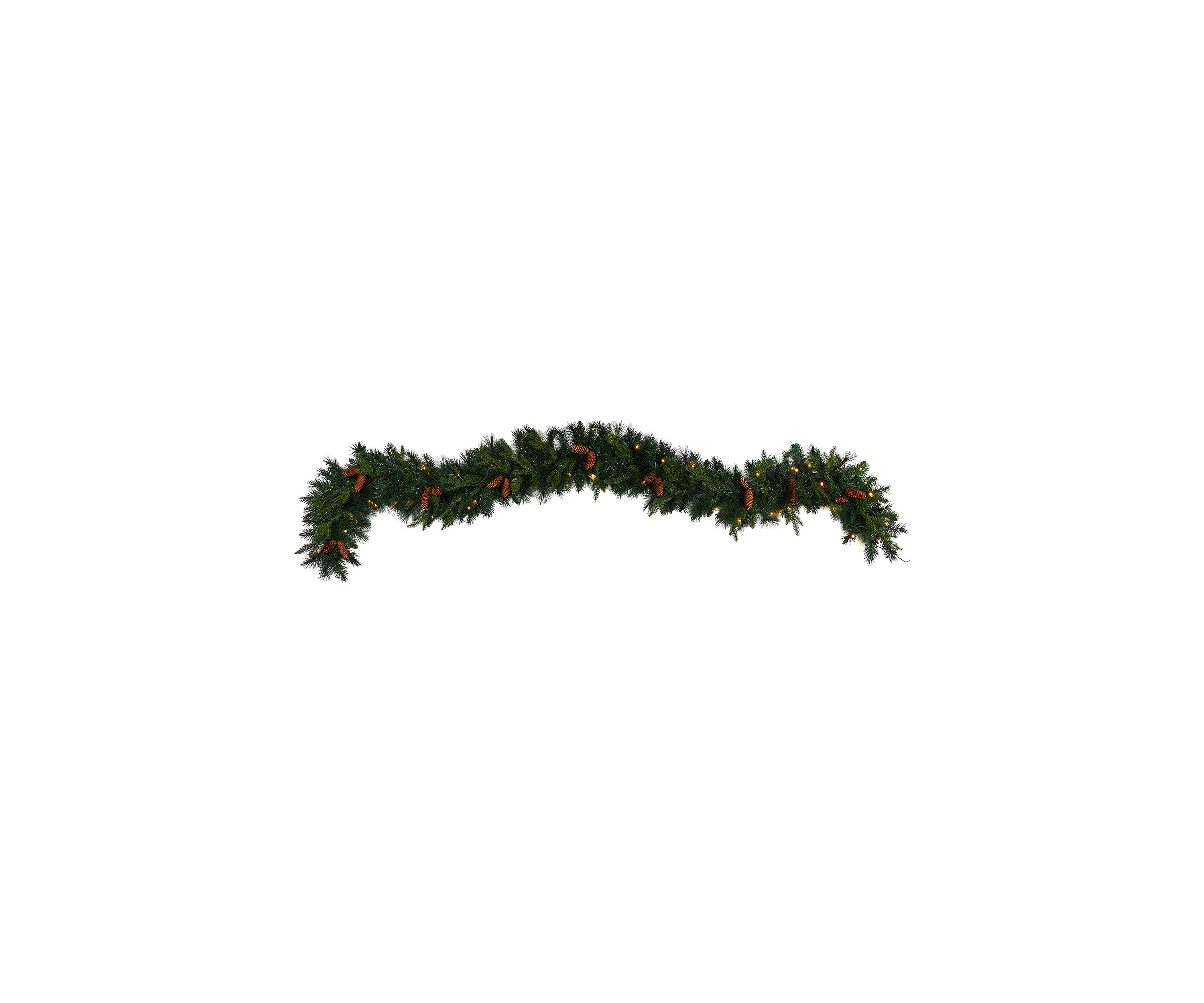 9 Foot Mixed Pines and Pinecones Extra Wide Artificial Christmas Garland with 286 Bendable Branches and 70 Warm White LED Lights