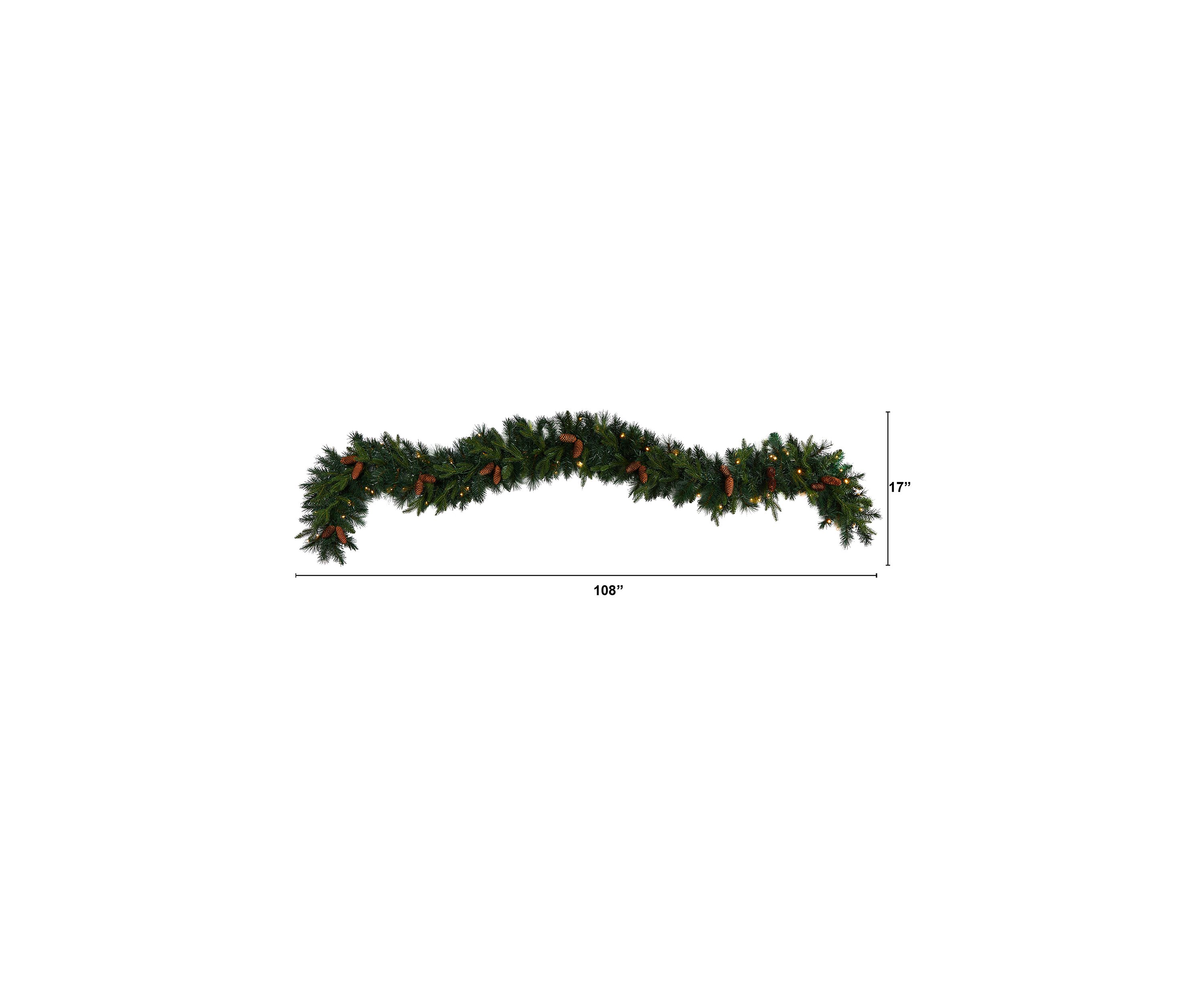 9 Foot Mixed Pines and Pinecones Extra Wide Artificial Christmas Garland with 286 Bendable Branches and 70 Warm White LED Lights