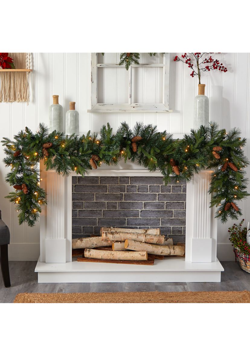 9 Foot Mixed Pines and Pinecones Extra Wide Artificial Christmas Garland with 286 Bendable Branches and 70 Warm White LED Lights