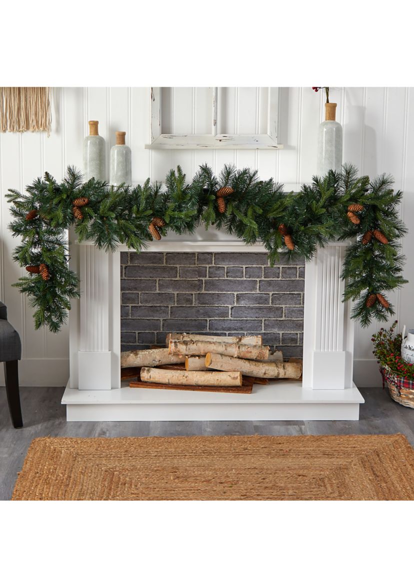 9 Foot Mixed Pines and Pinecones Extra Wide Artificial Christmas Garland with 286 Bendable Branches and 70 Warm White LED Lights