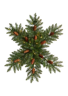 Nearly Natural 30 Inch Pre-Lit Snowflake Artificial Dunhill Fir Wreath with Pinecones and 40 LED Lights, Green