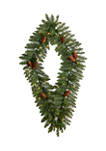 3 Foot Holiday Christmas Geometric Diamond Wreath with Pinecones and 50 Warm White LED Lights