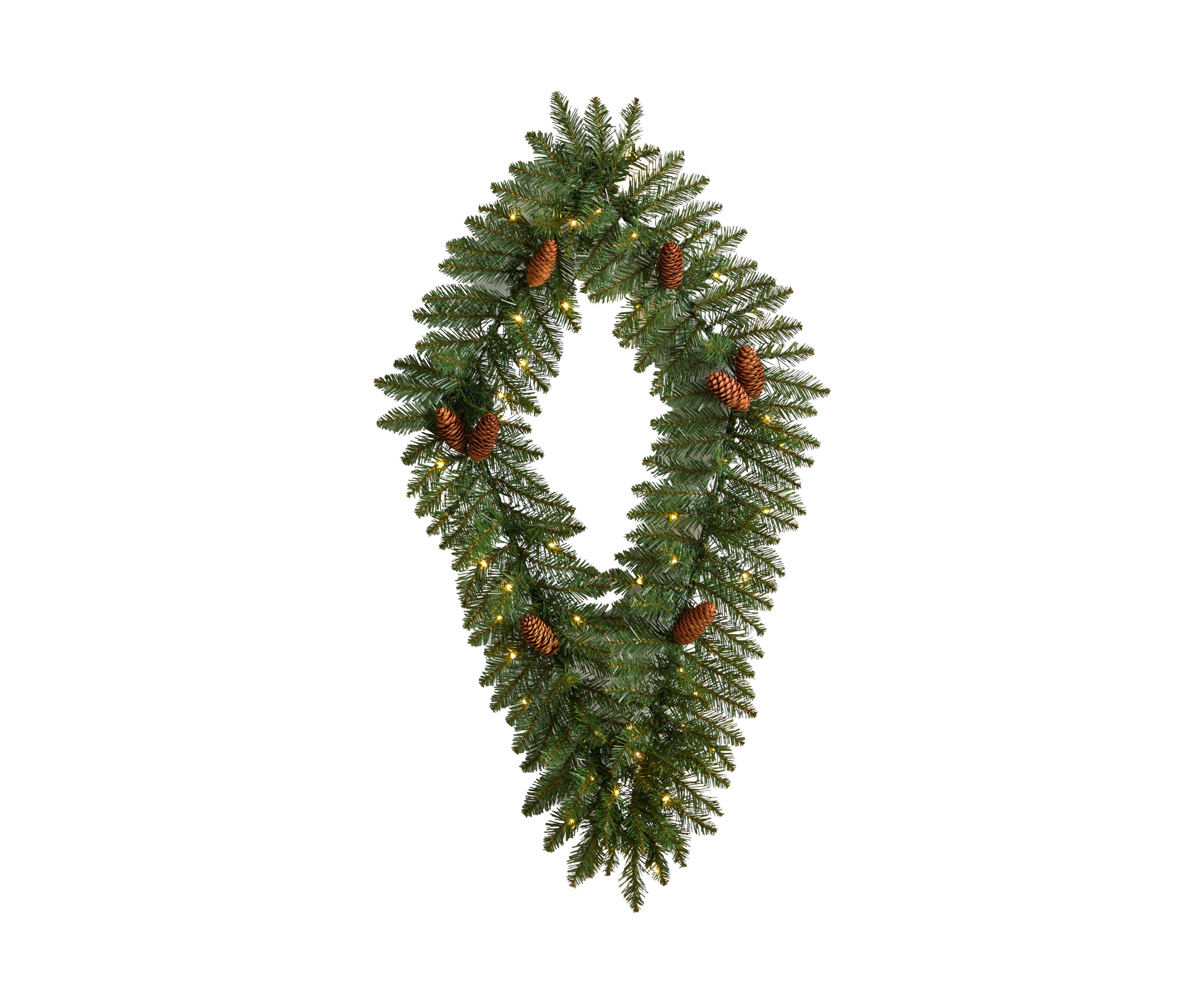3 Foot Holiday Christmas Geometric Diamond Wreath with Pinecones and 50 Warm White LED Lights