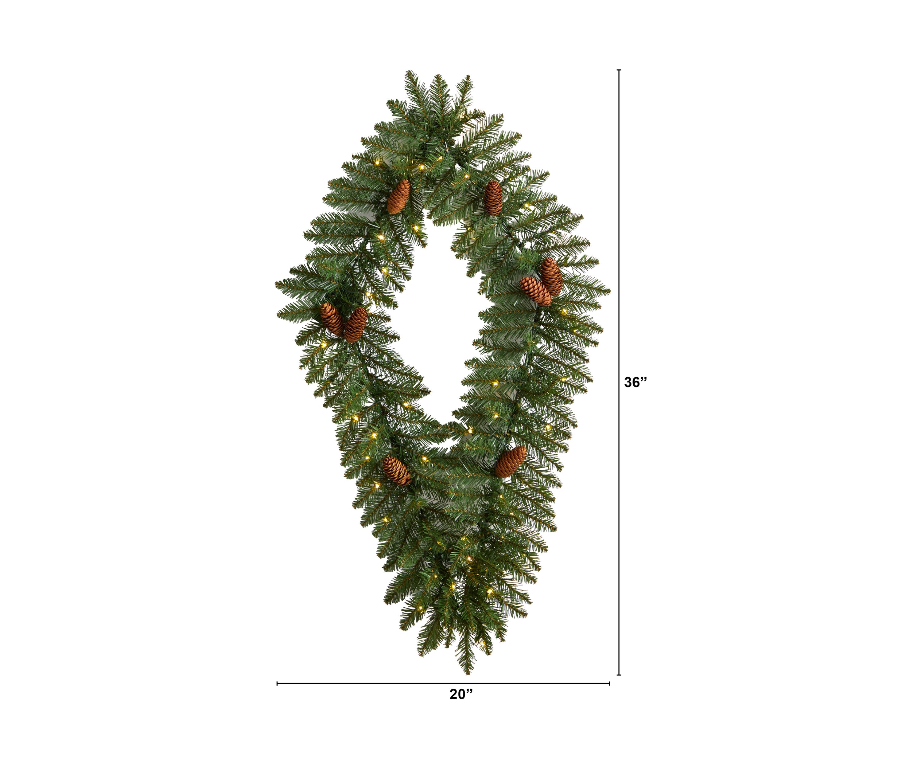 3 Foot Holiday Christmas Geometric Diamond Wreath with Pinecones and 50 Warm White LED Lights