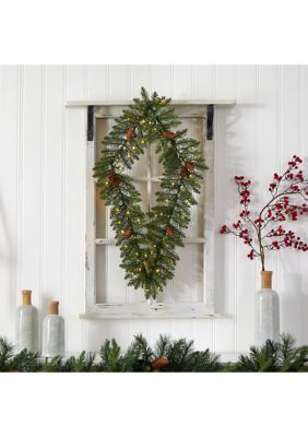 3 Foot Holiday Christmas Geometric Diamond Wreath with Pinecones and 50 Warm White LED Lights