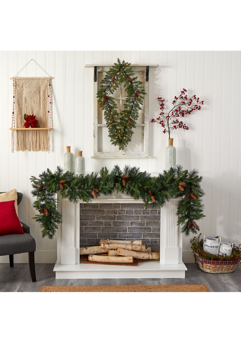 3 Foot Holiday Christmas Geometric Diamond Wreath with Pinecones and 50 Warm White LED Lights