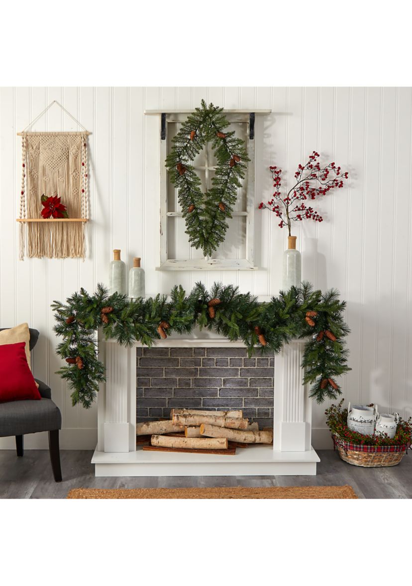 3 Foot Holiday Christmas Geometric Diamond Wreath with Pinecones and 50 Warm White LED Lights