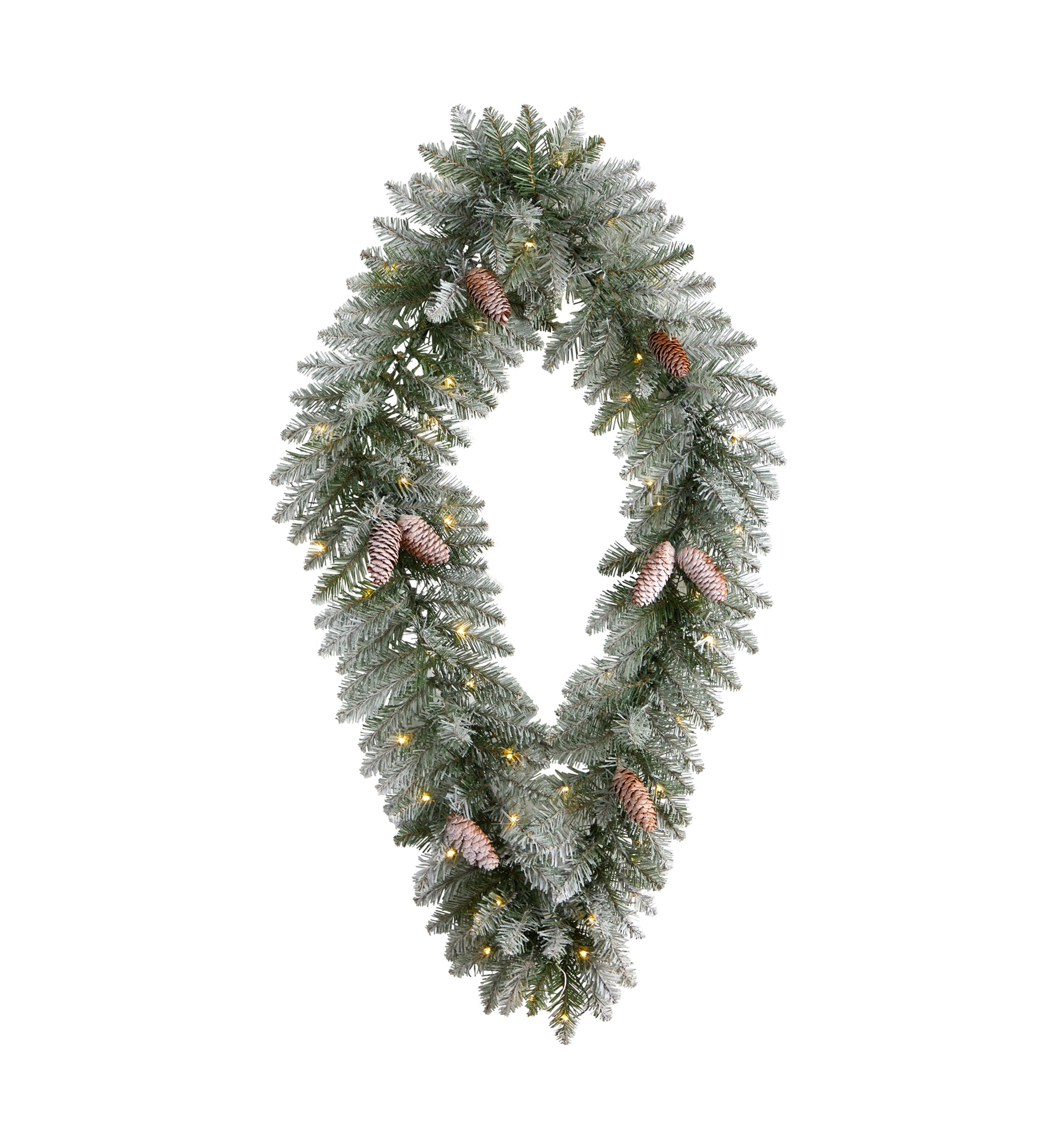 3 Foot Holiday Christmas Geometric Diamond Frosted Wreath with Pinecones and 50 Warm White LED Lights