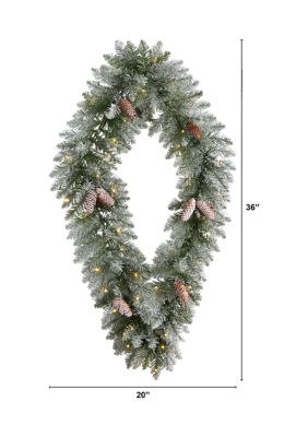 3 Foot Holiday Christmas Geometric Diamond Frosted Wreath with Pinecones and 50 Warm White LED Lights