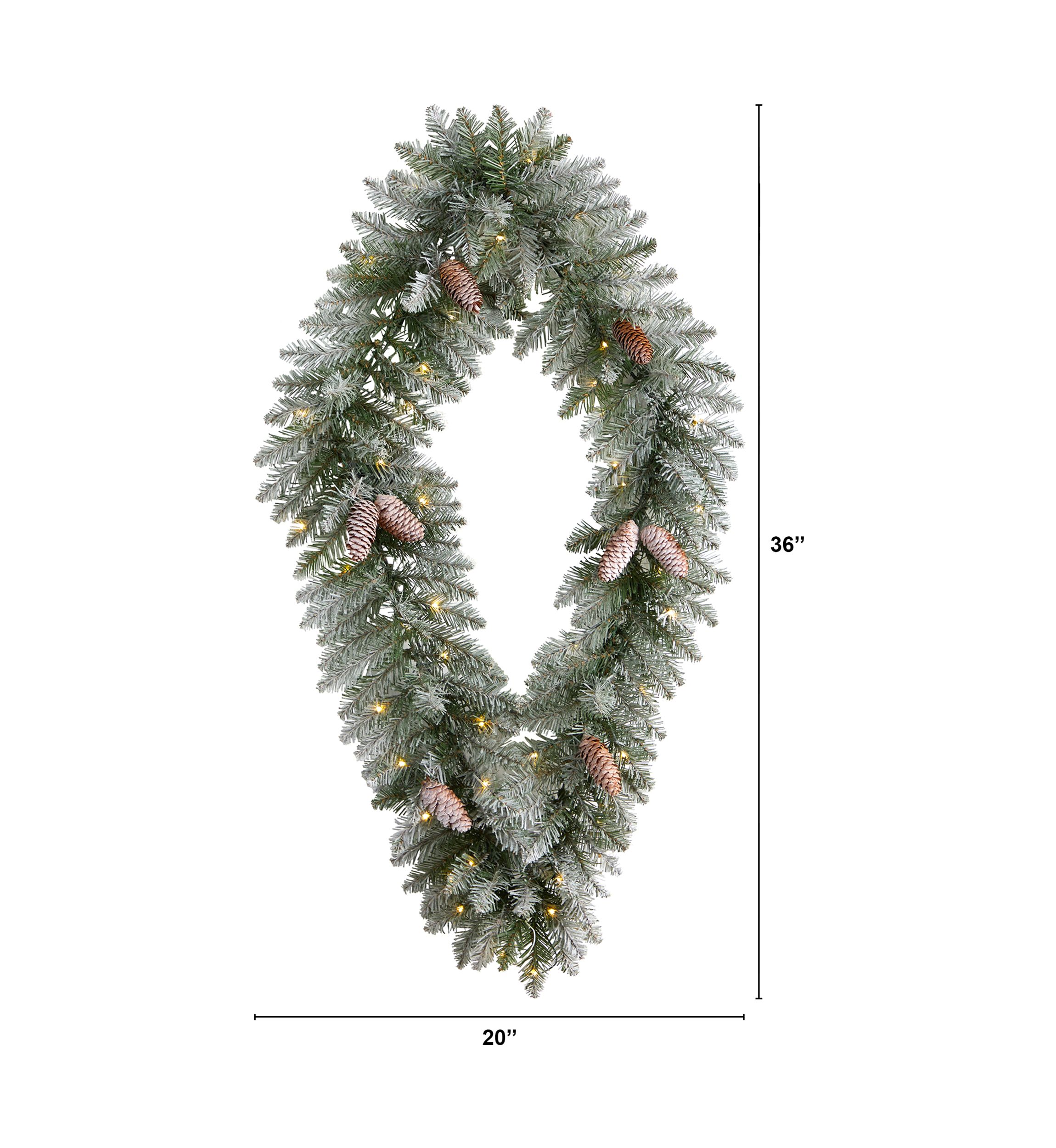 3 Foot Holiday Christmas Geometric Diamond Frosted Wreath with Pinecones and 50 Warm White LED Lights