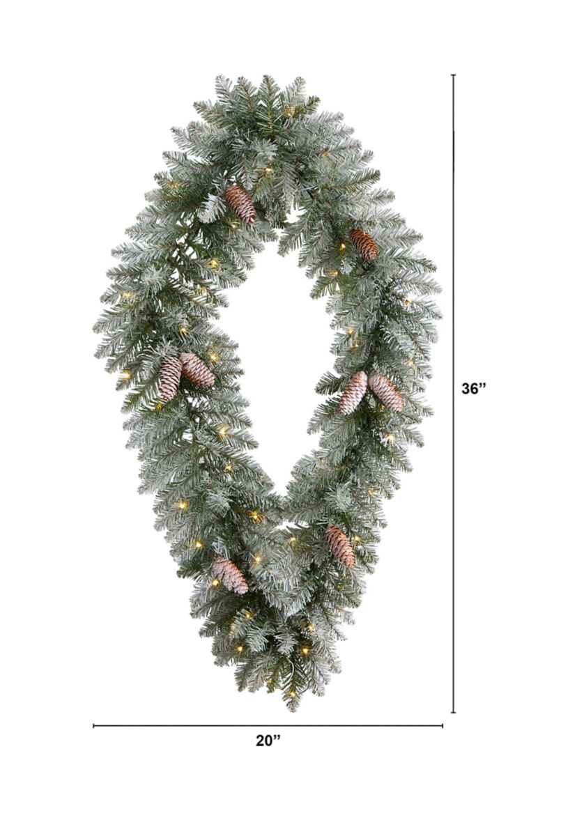 3 Foot Holiday Christmas Geometric Diamond Frosted Wreath with Pinecones and 50 Warm White LED Lights