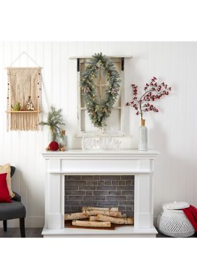 3 Foot Holiday Christmas Geometric Diamond Frosted Wreath with Pinecones and 50 Warm White LED Lights