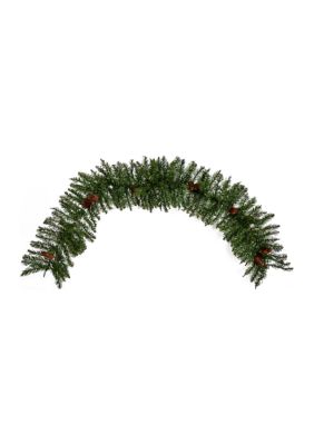 Nearly Natural 6ft. Mixed Alaskan Pines and Pinecones Artificial Christmas Garland 50 Warm White LED Lights, Green