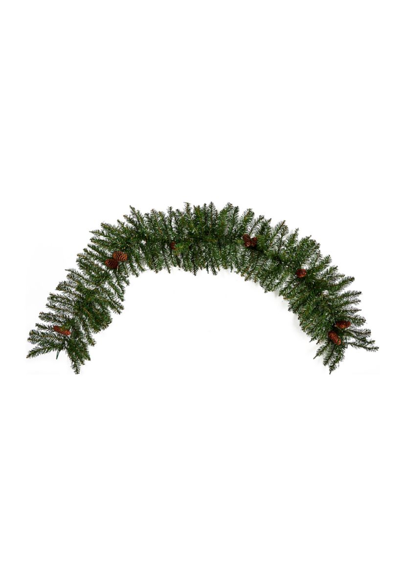 6ft. Mixed Alaskan Pines and Pinecones Artificial Christmas Garland 50 Warm White LED Lights