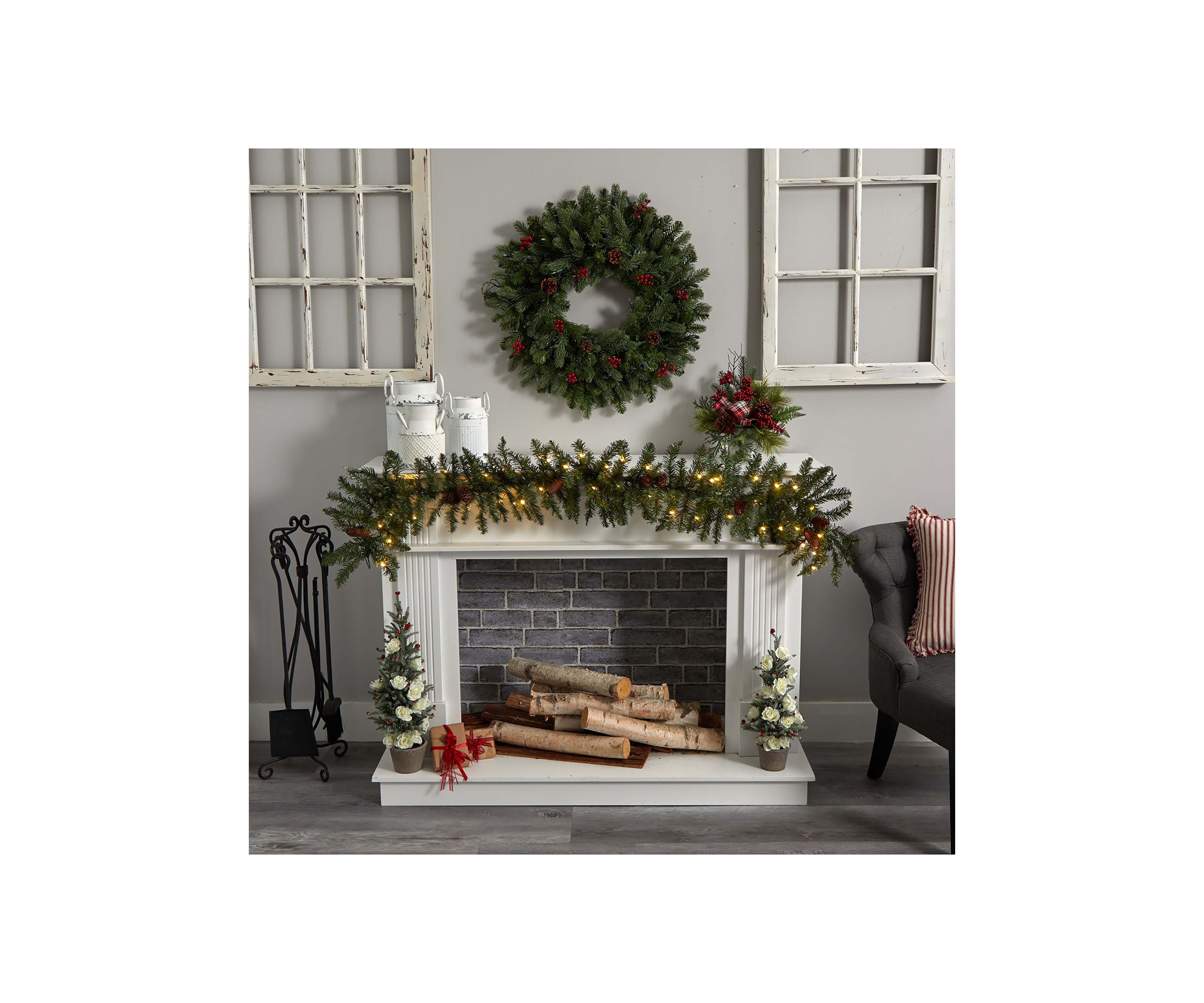 6ft. Mixed Alaskan Pines and Pinecones Artificial Christmas Garland 50 Warm White LED Lights