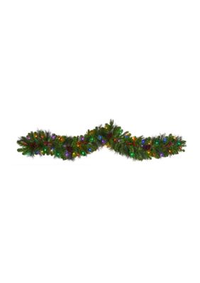Nearly Natural 6 Foot Colorado Fir Artificial Christmas Garland with 50 Multicolored LED Lights, Berries, and Pinecones, Green