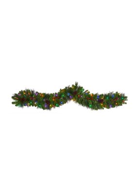 6 Foot Colorado Fir Artificial Christmas Garland with 50 Multicolored LED Lights, Berries, and Pinecones