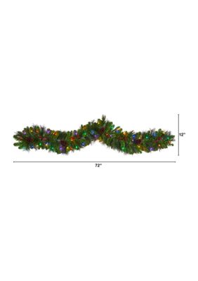 6 Foot Colorado Fir Artificial Christmas Garland with 50 Multicolored LED Lights, Berries, and Pinecones
