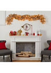 6 Foot Holiday Christmas Golden Garland with Ornaments and 50 Warm White Lights