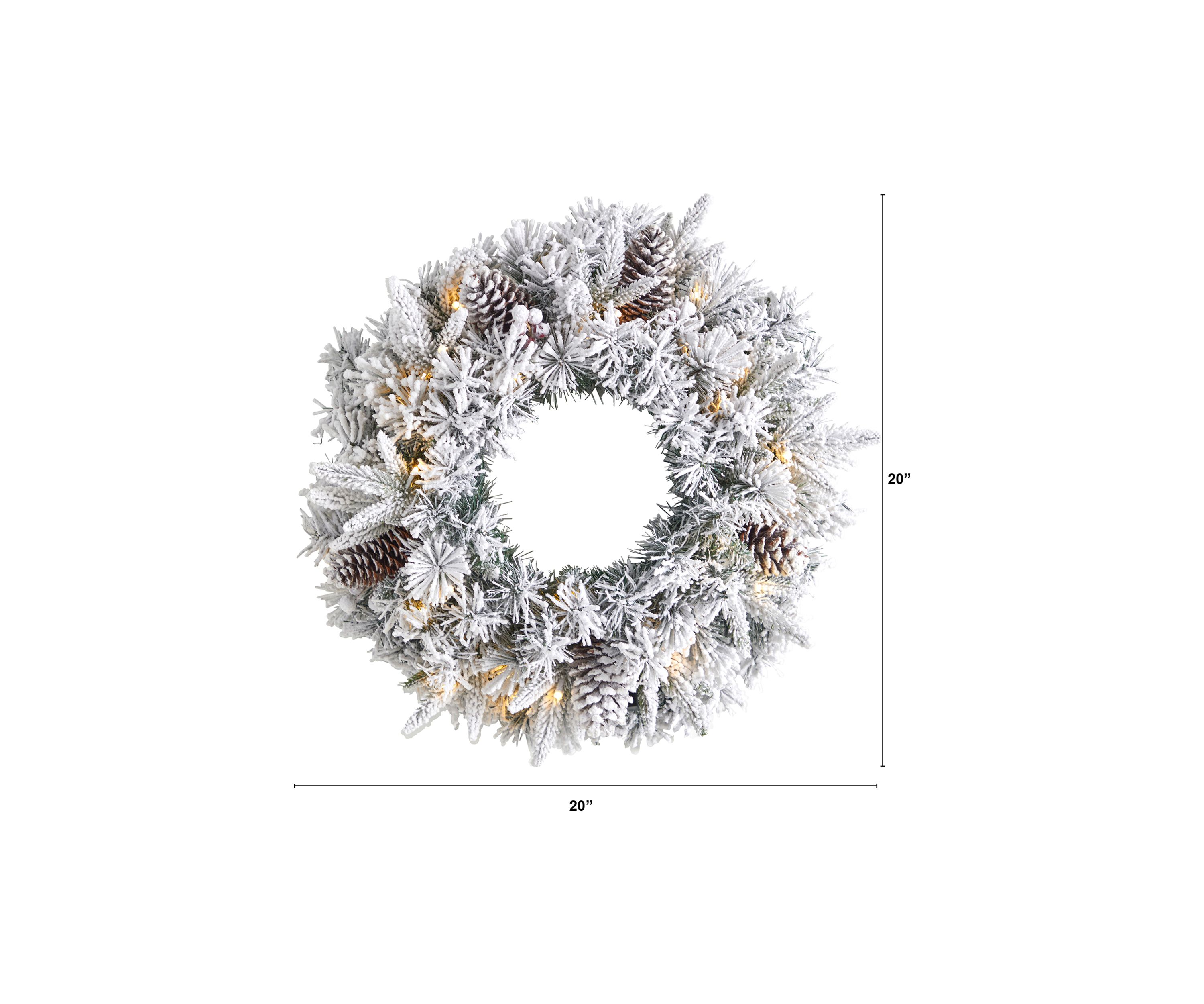 Nearly Natural 20 Inch Flocked Artificial Christmas Wreath with 35 Warm ...