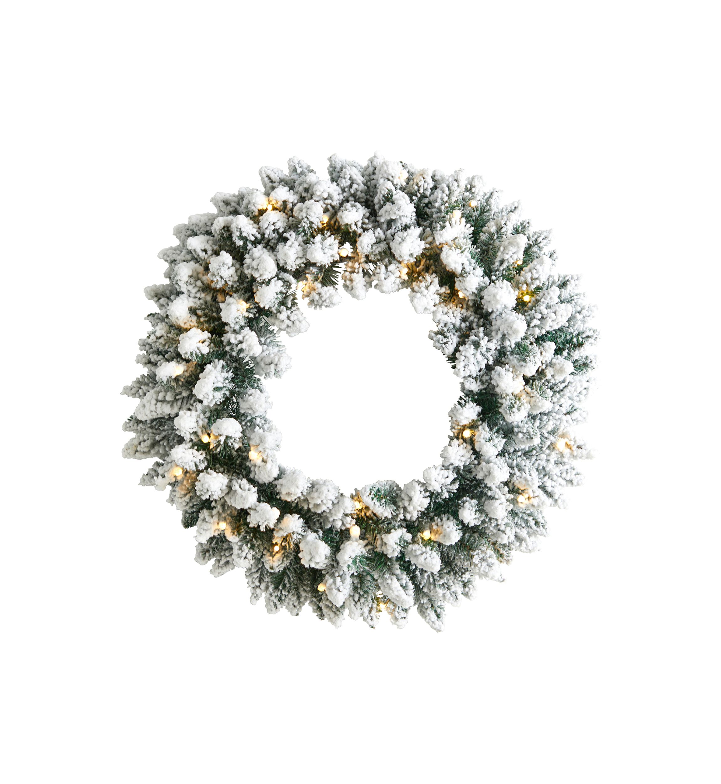 24 Inch Flocked Artificial Christmas Wreath with 160 Bendable Branches and 35 Warm White LED Lights