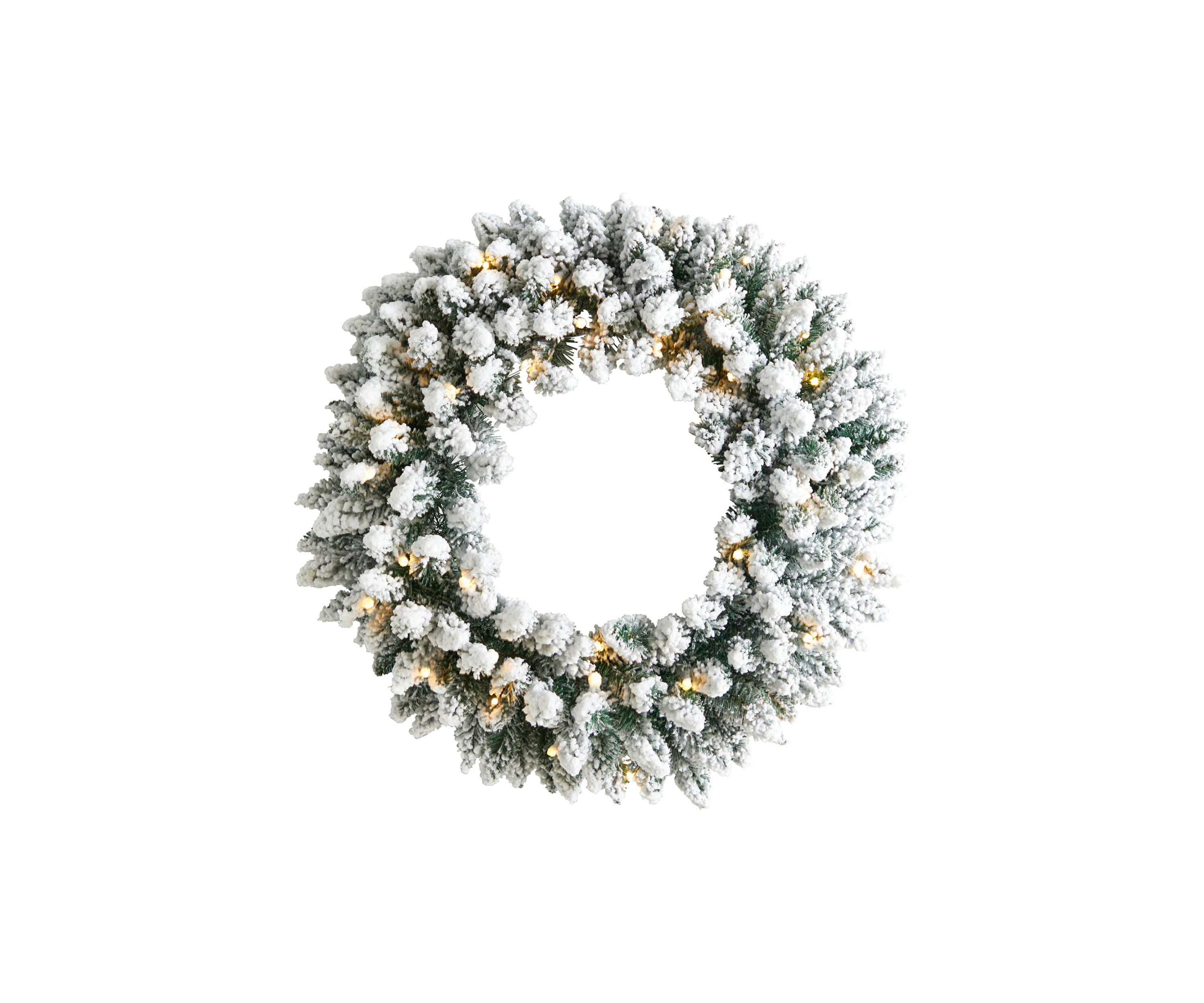 24 Inch Flocked Artificial Christmas Wreath with 160 Bendable Branches and 35 Warm White LED Lights