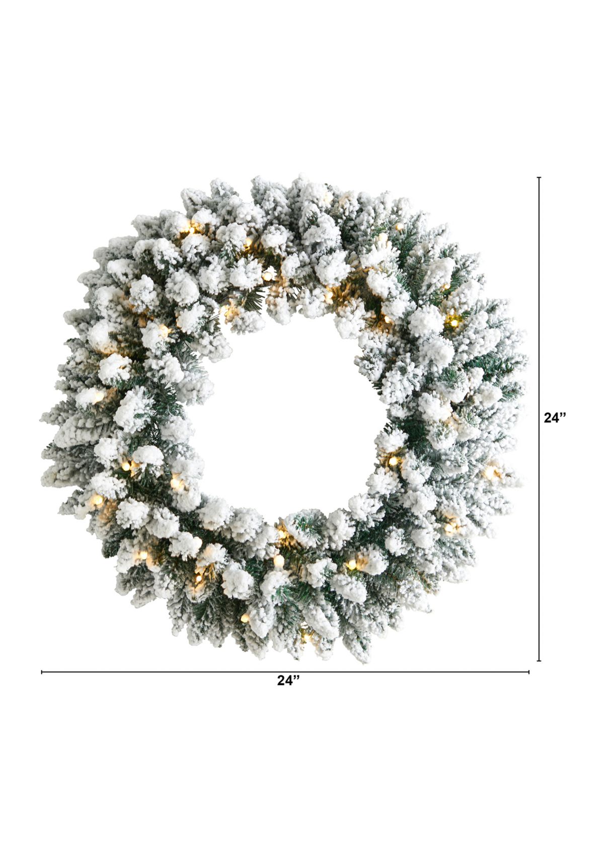 24 Inch Flocked Artificial Christmas Wreath with 160 Bendable Branches and 35 Warm White LED Lights