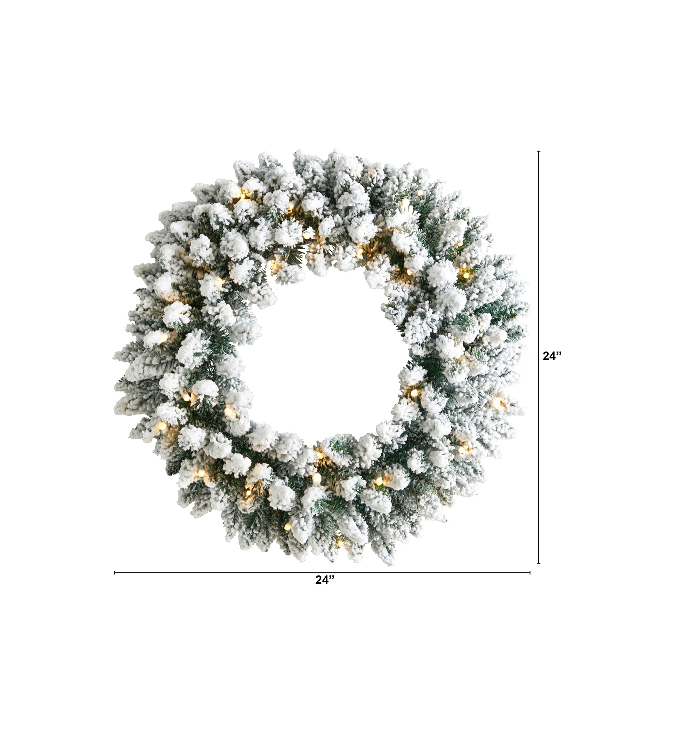 24 Inch Flocked Artificial Christmas Wreath with 160 Bendable Branches and 35 Warm White LED Lights