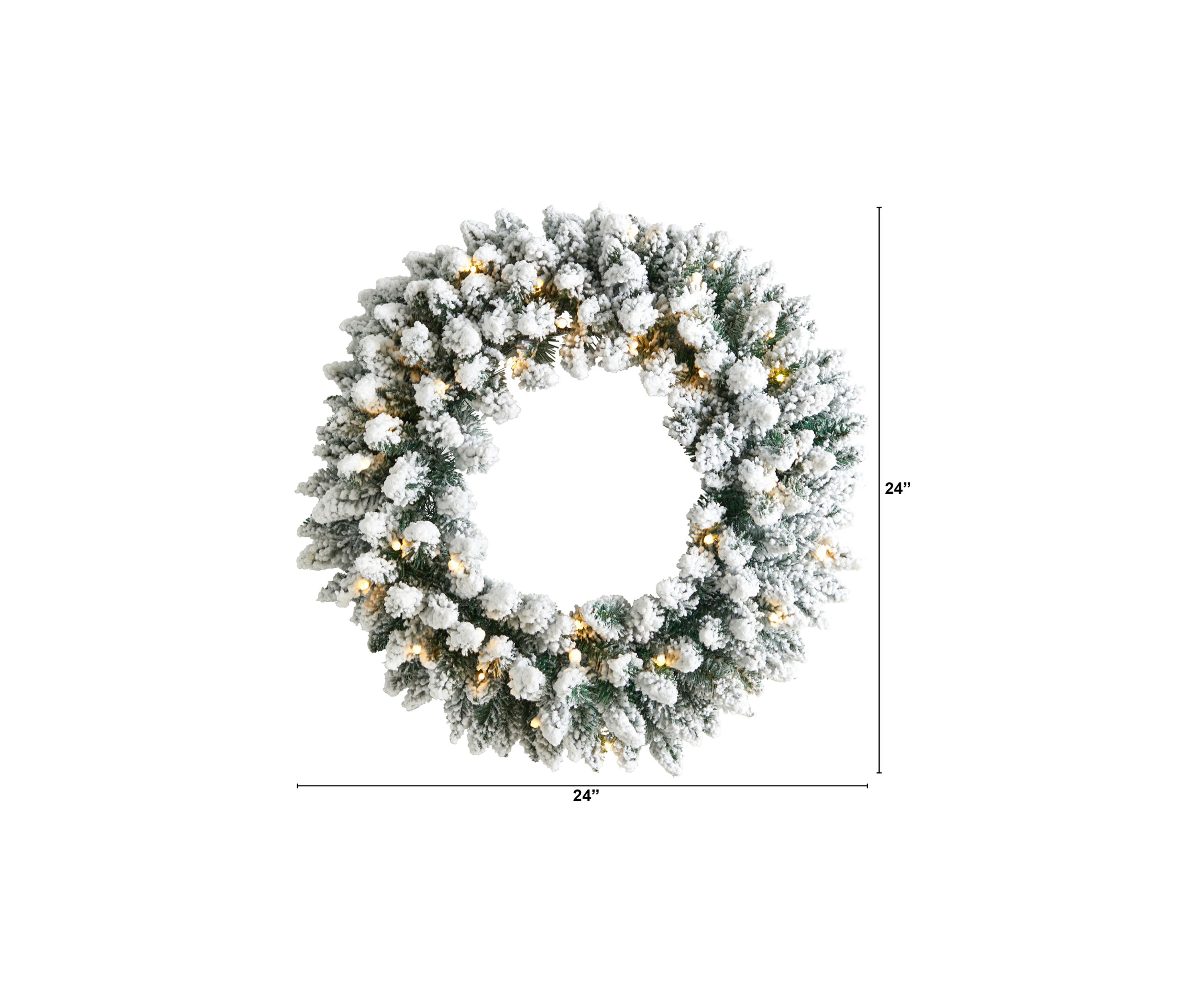 24 Inch Flocked Artificial Christmas Wreath with 160 Bendable Branches and 35 Warm White LED Lights