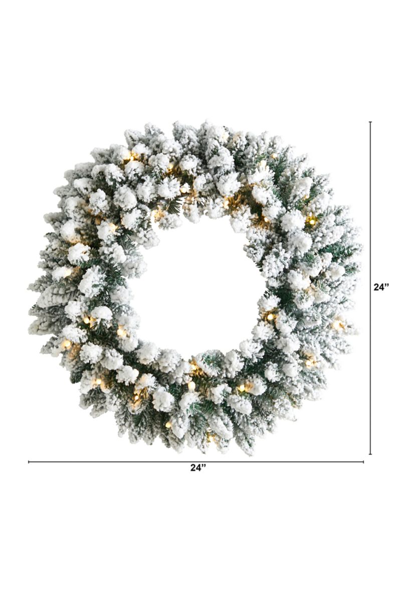 24 Inch Flocked Artificial Christmas Wreath with 160 Bendable Branches and 35 Warm White LED Lights