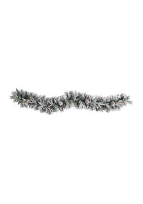 Nearly Natural 6 Foot Flocked Artificial Christmas Garland with Pine Cones and 35 Warm White LED Lights, Green