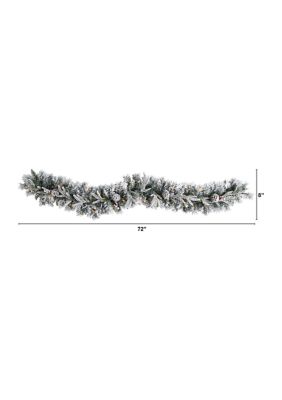 6 Foot Flocked Artificial Christmas Garland with Pine Cones and 35 Warm White LED Lights