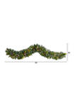 6 Foot Snow Tipped Christmas Artificial Garland with 35 Clear LED Lights and Pine Cones