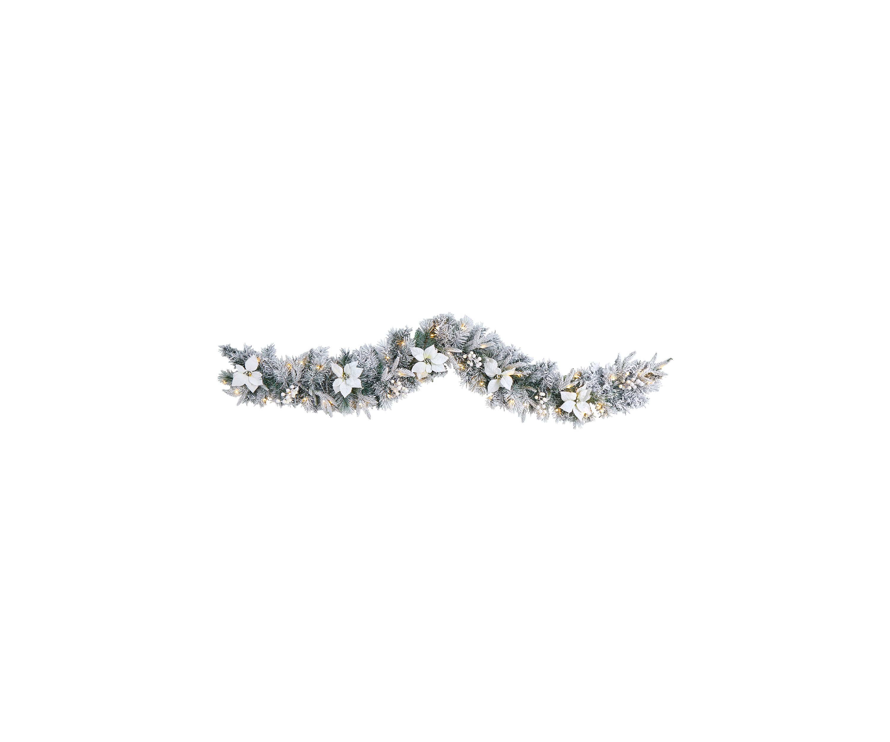 6 Foot Flocked Poinsettia and Berry Artificial Christmas Garland with 50 Warm White LED Lights