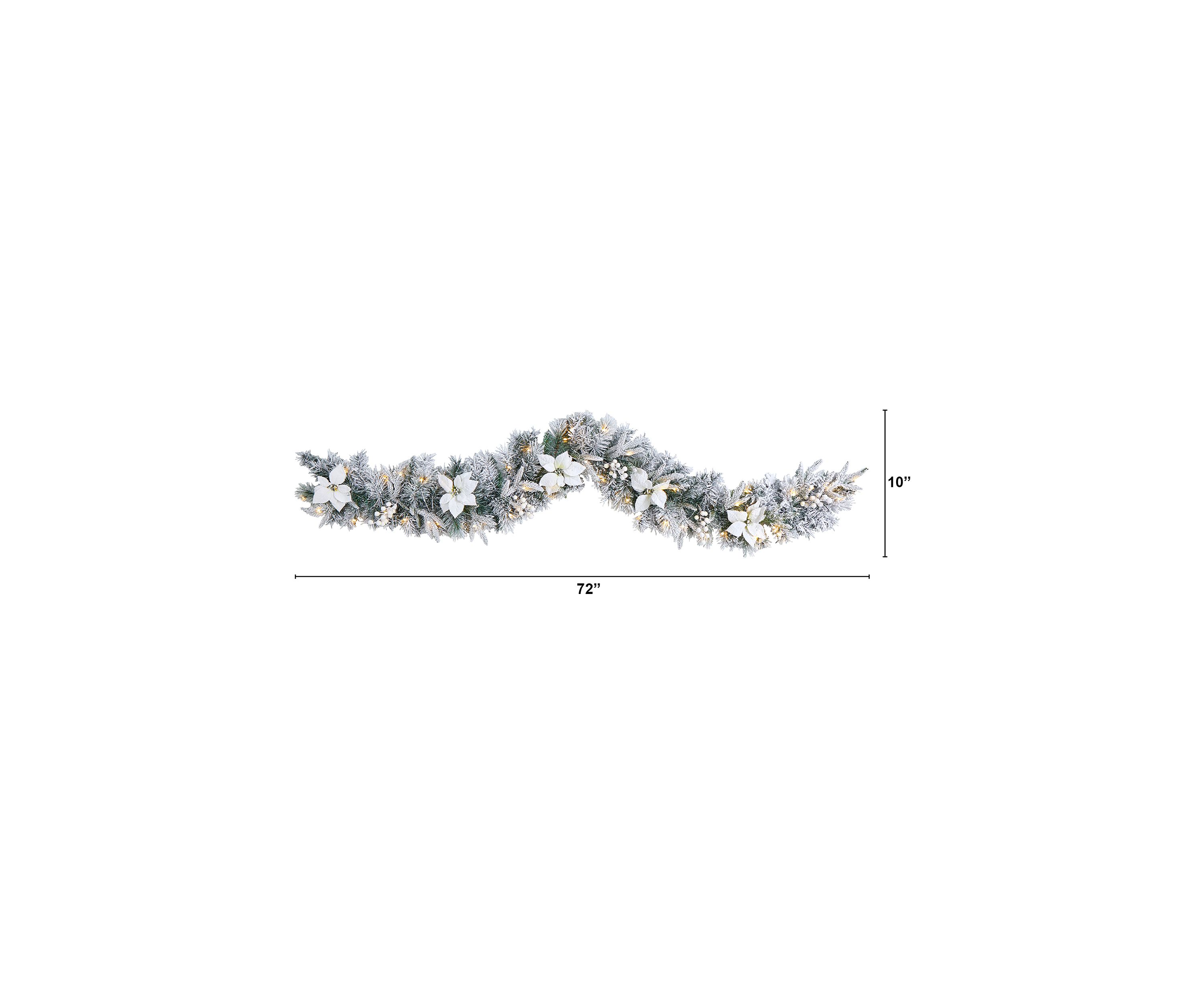 6 Foot Flocked Poinsettia and Berry Artificial Christmas Garland with 50 Warm White LED Lights