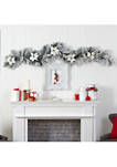 6 Foot Flocked Poinsettia and Berry Artificial Christmas Garland with 50 Warm White LED Lights
