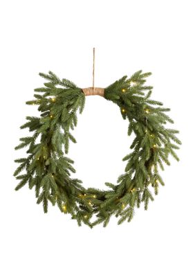 Nearly Natural 24 inch Holiday Christmas Pre-Lit Cascading Pine Wreath, Green