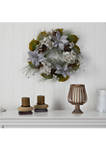 24 Inch Silver Poinsettia, Hydrangea and Pinecones Artificial Christmas Wreath