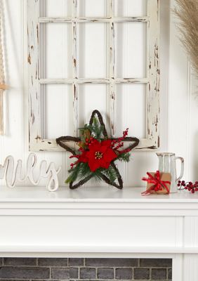 16" Holiday Christmas Poinsettia Star Twig Wreath