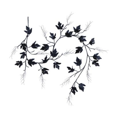 Nearly Natural 6.5-Foot Pre-Lit Artificial Halloween Black Maple Garland with 48 Orange & Purple LED Lights