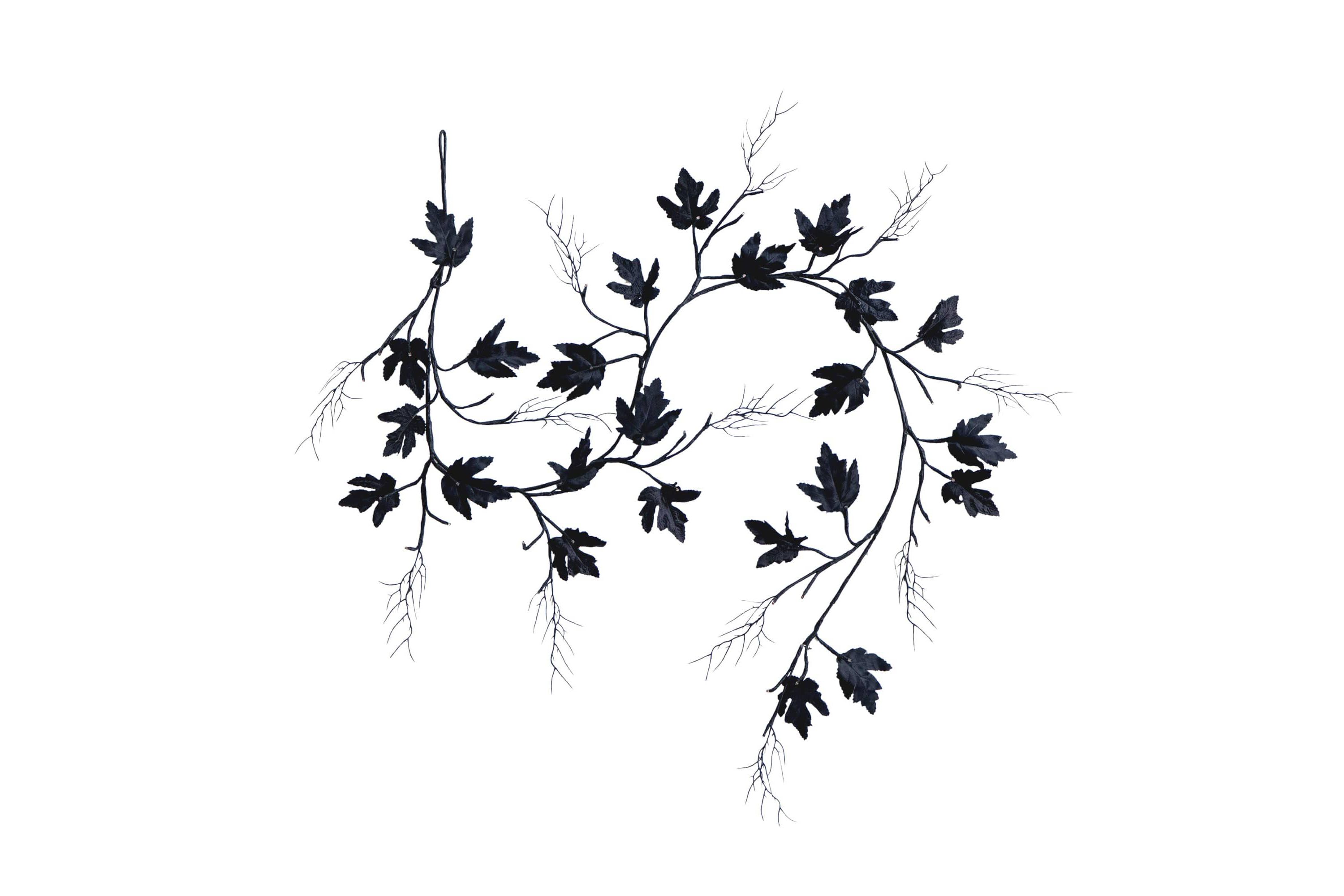 6.5-Foot Pre-Lit Artificial Halloween Black Maple Garland with 48 Orange & Purple LED Lights
