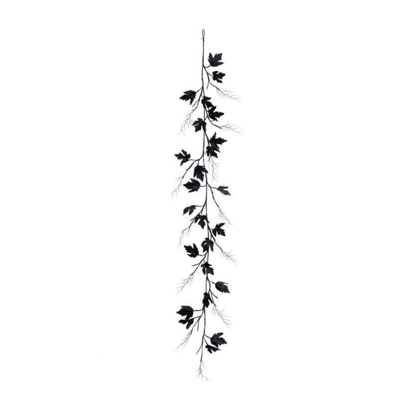6.5-Foot Pre-Lit Artificial Halloween Black Maple Garland with 48 Orange & Purple LED Lights