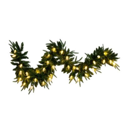 Nearly Natural 6-Foot Pre-Lit Artificial Luxembourg Pine Christmas Garland with 35 Multicolored Traditional Bulb LED Lights, Green