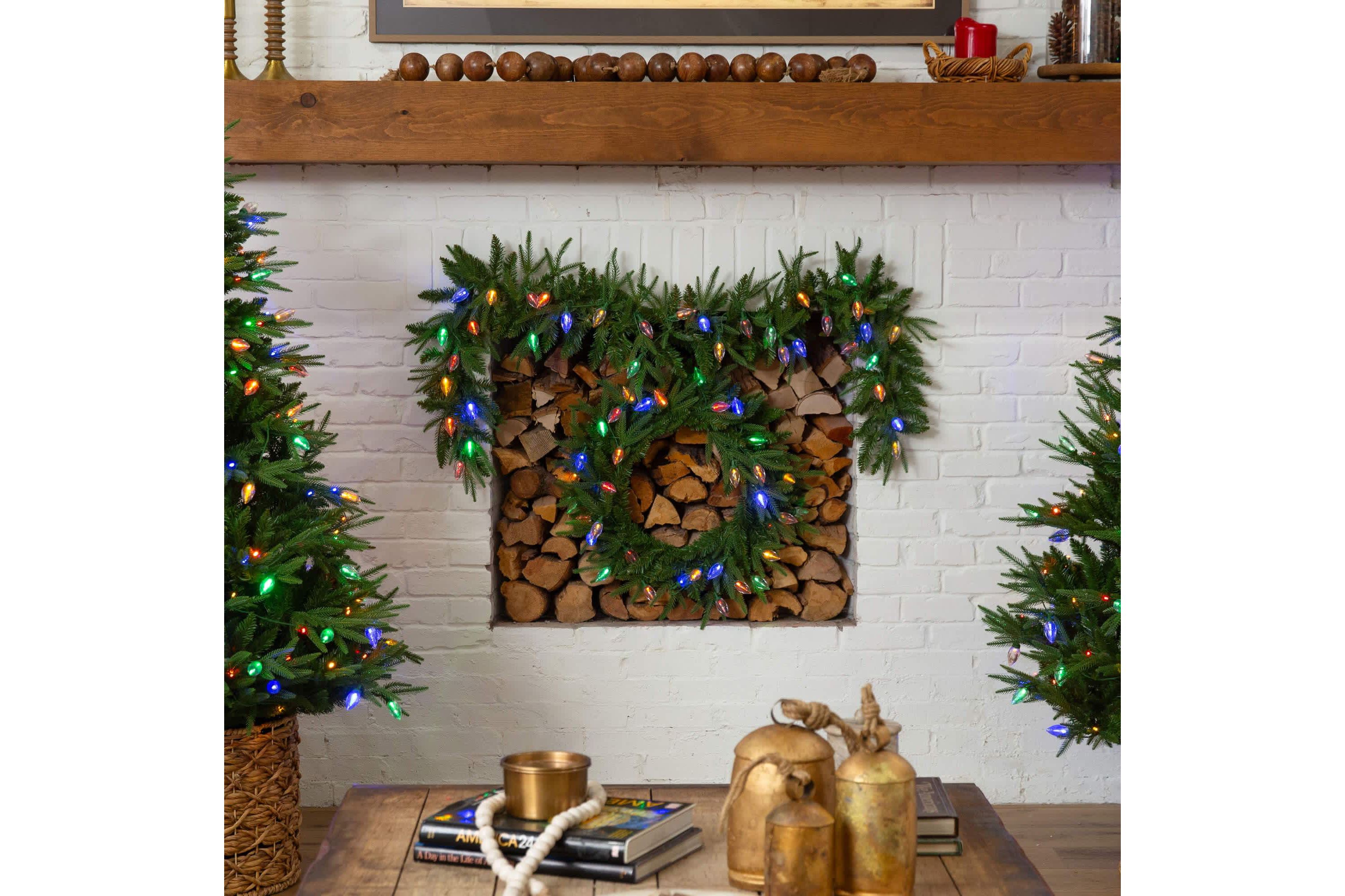 6-Foot Pre-Lit Artificial Luxembourg Pine Christmas Garland with 35 Multicolored Traditional Bulb LED Lights