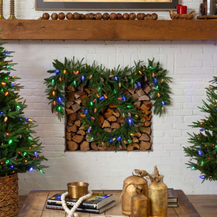 6-Foot Pre-Lit Artificial Luxembourg Pine Christmas Garland with 35 Multicolored Traditional Bulb LED Lights